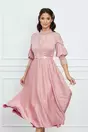 Rochie Natalia roz cu strasuri si tull la bust si maneci
