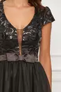 Rochie eleganta din tull neagra cu broderie la bust si funda in talie
