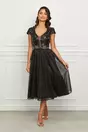 Rochie eleganta din tull neagra cu broderie la bust si funda in talie