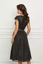 Rochie eleganta din tull neagra cu broderie la bust si funda in talie