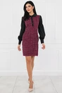 Rochie neagra cu imprimeu pepit fucsia si nasturi la bust