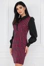 Rochie neagra cu imprimeu pepit fucsia si nasturi la bust