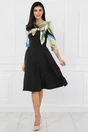 Rochie neagra cu imprimeu verde fistic si funda la bust, 4, dyfashion.ro