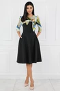 Rochie neagra cu imprimeu verde fistic si funda la bust, 5, dyfashion.ro