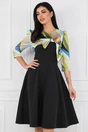 Rochie neagra cu imprimeu verde fistic si funda la bust, 6, dyfashion.ro