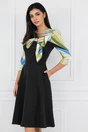 Rochie neagra cu imprimeu verde fistic si funda la bust, 1, dyfashion.ro
