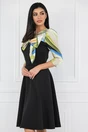 Rochie neagra cu imprimeu verde fistic si funda la bust, 7, dyfashion.ro