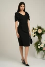 Rochie neagra de ocazie cu maneci lalea si perle pe talie