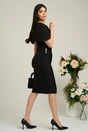 Rochie neagra de ocazie cu maneci lalea si perle pe talie