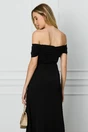 Rochie neagra lunga cu trandafir in talie