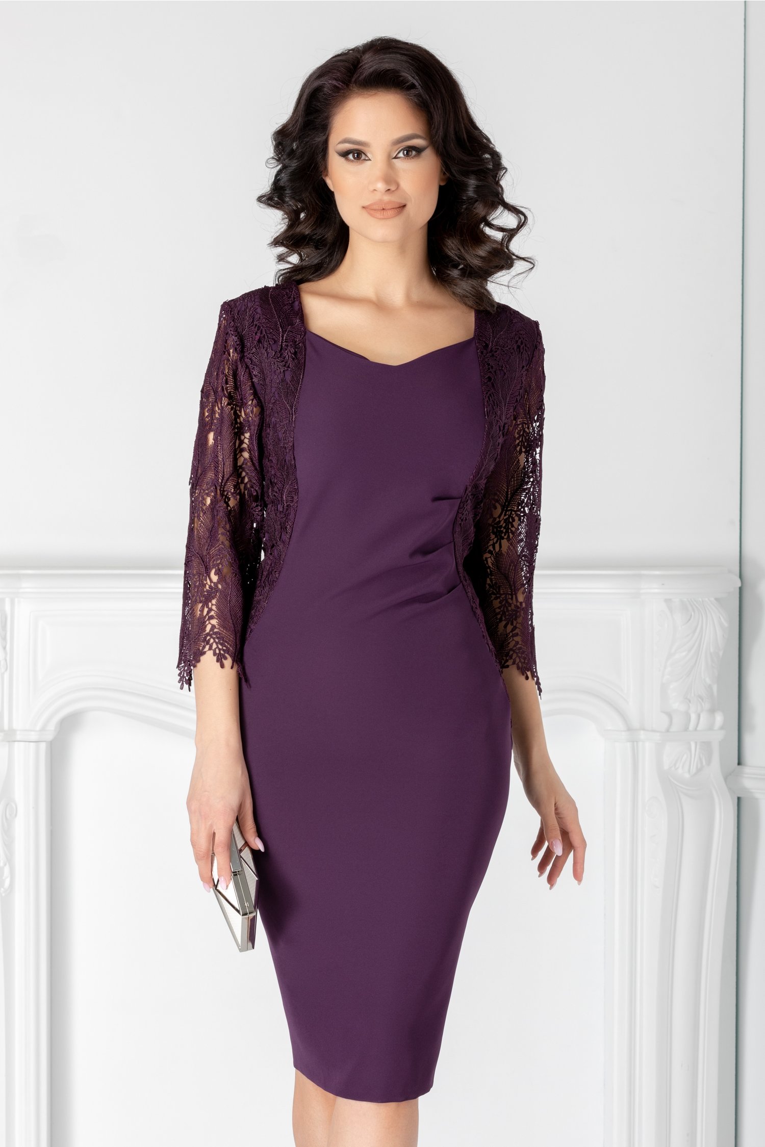 Rochie Nikki mov cu maneci din dantela