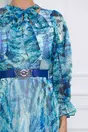 Rochie Oana bleu cu imprimeuri albastre si curea in talie