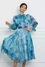 Rochie Oana bleu cu imprimeuri albastre si curea in talie