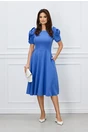 Rochie office albastra clos cu trandafiri la maneci