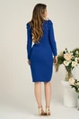 Rochie office din stofa albastra cu pliuri pe fusta si la umeri