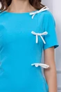 Rochie office albastra scurta cu funde albe si crepeu pe fusta