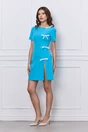 Rochie office albastra scurta cu funde albe si crepeu pe fusta
