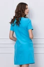 Rochie office albastra scurta cu funde albe si crepeu pe fusta