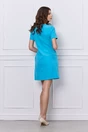 Rochie office albastra scurta cu funde albe si crepeu pe fusta