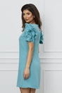 Rochie office bleu cu flori maxi pe maneci