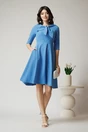 Rochie office bleu cu funda si perle pe bust