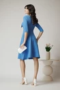 Rochie office bleu cu funda si perle pe bust