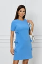 Rochie office albastra cu funde pe laterale
