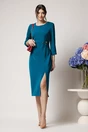 Rochie office din triplu voal verde cu accesoriu in talie