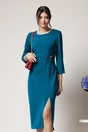 Rochie office din triplu voal verde cu accesoriu in talie