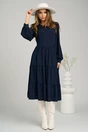 Rochie office din crep bleumarin cu volan la baza