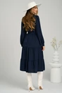 Rochie office din crep bleumarin cu volan la baza