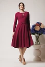 Rochie office din crep magenta cu fundite pe bust