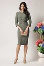 Rochie office din jerse kaki cu model si cordon in talie