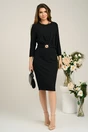 Rochie office din jerse neagra cu model si cordon in talie
