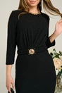 Rochie office din jerse neagra cu model si cordon in talie