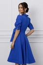 Rochie office din stofa albastra cu funda in talie