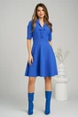 Rochie office din stofa albastra cu funda la bust
