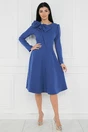 Rochie office din stofa albastra cu funda maxi la bust