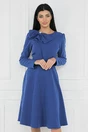 Rochie office din stofa albastra cu funda maxi la bust