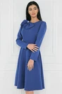 Rochie office din stofa albastra cu funda maxi la bust