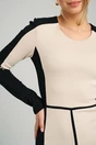 Rochie office din stofa bej si negru cu croi conic