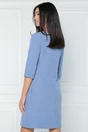 Rochie office din stofa bleu accesorizata cu floricele la bust