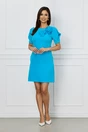 Rochie office din stofa bleu cu flori maxi pe bust