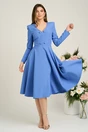 Rochie office din stofa bleu cu nasturi la bust