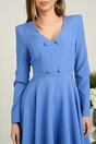 Rochie office din stofa bleu cu nasturi la bust