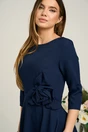Rochie office din stofa bleumarin cu aplicatie florala in talie