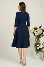 Rochie office din stofa bleumarin cu aplicatie florala in talie