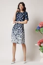 Rochie office din stofa bleumarin cu buline