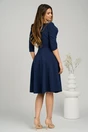 Rochie office din stofa bleumarin cu floare pe bust