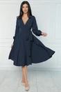Rochie office din stofa bleumarin cu funda in talie